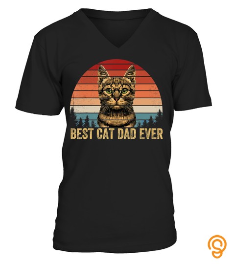 Vintage Best Cat Dad Ever Men Bump Fit Fathers Day Gift T Shirt