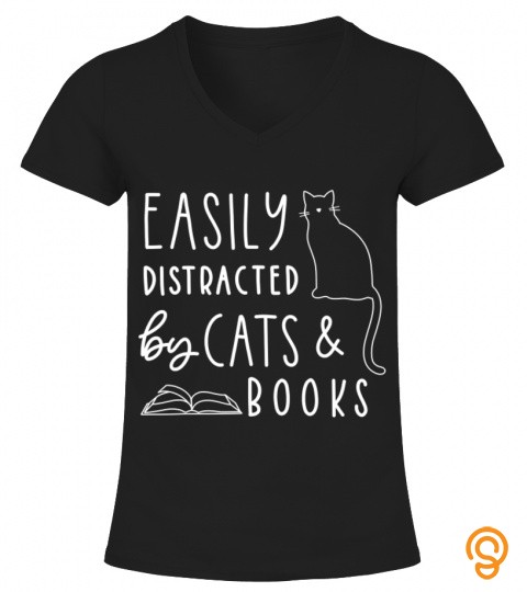 easily distracted cats and books funny gift  cat lovers 