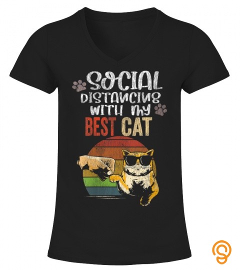 Womens Social Distancing With My Cat Funny Qua ran ti ned Lady Kittens T Shirt