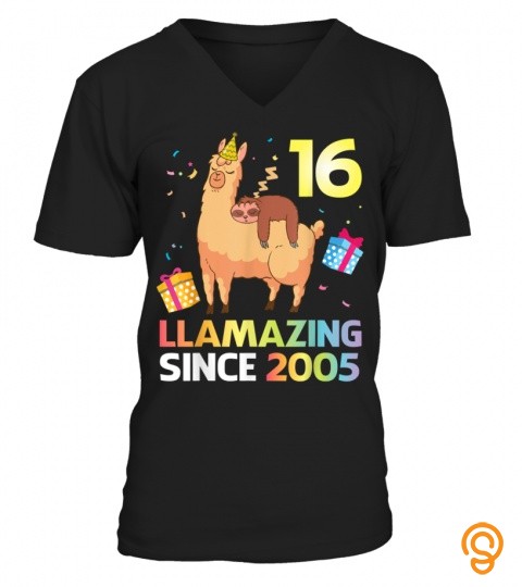 Sloth Sleep On Llama Birthday 16 Years Llamazing Since 2005 T Shirt