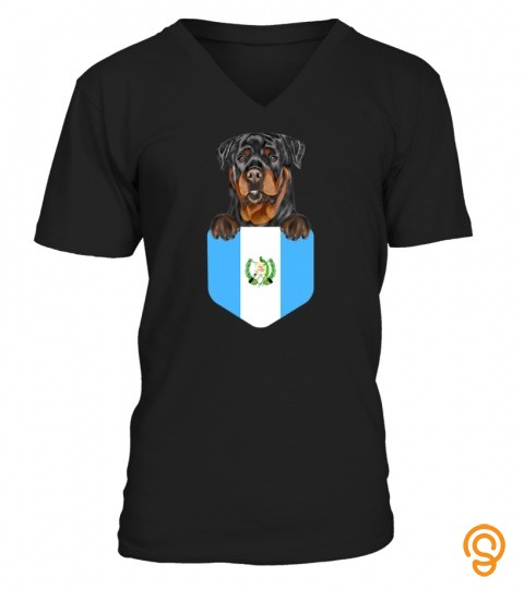 Guatemala Flag Rottweiler Dog In Pocket T Shirt