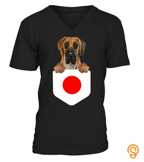 Japan Flag Brown Great Dane Dog In Pocket T Shirt