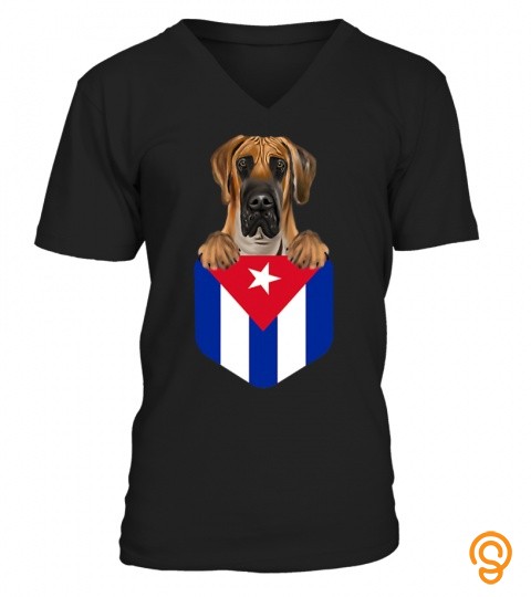Cuba Flag Brown Great Dane Dog In Pocket T Shirt