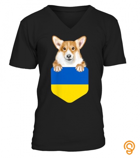 Ukraine Flag Pembroke Welsh Corgi Dog In Pocket T Shirt
