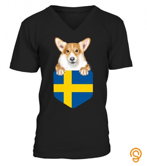 Sweden Flag Pembroke Welsh Corgi Dog In Pocket T Shirt