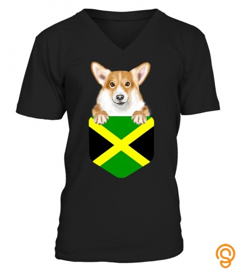 Jamaica Flag Pembroke Welsh Corgi Dog In Pocket T Shirt