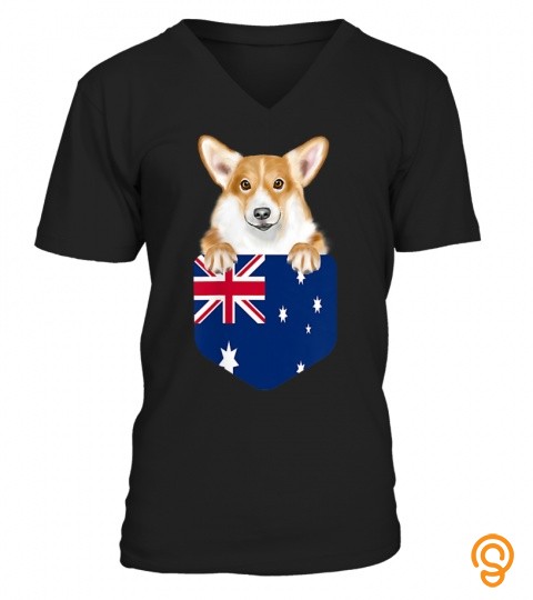 Australia Flag Pembroke Welsh Corgi Dog In Pocket T Shirt