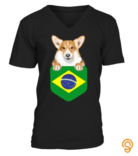 Brazil Flag Pembroke Welsh Corgi Dog In Pocket T Shirt