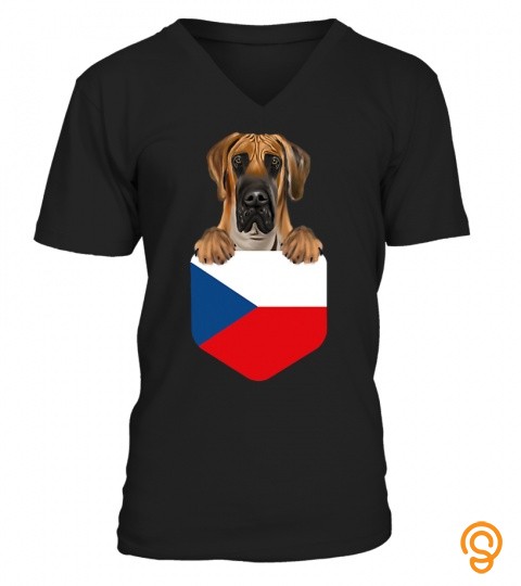Czech Republic Flag Brown Great Dane Dog In Pocket T Shirt