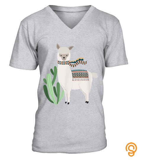 Cute Llama With Scarf & Cactus  Llama Lover Gift & T Shirt