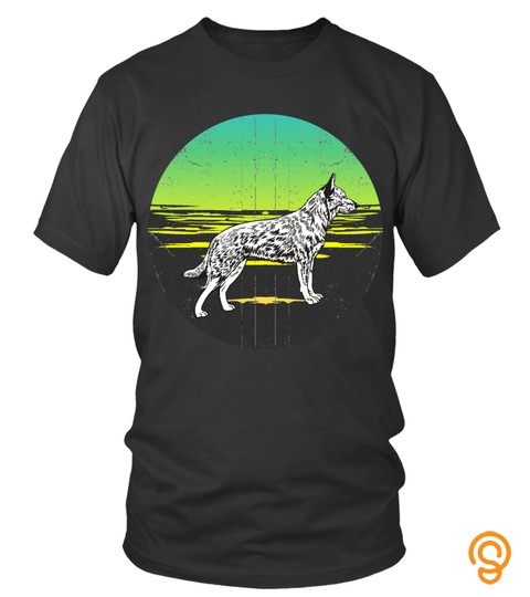 Dog Tshirt   Graphic 365 Dog Breed Australian Cattle Retro Sunset Style Long Sleeve TShirt