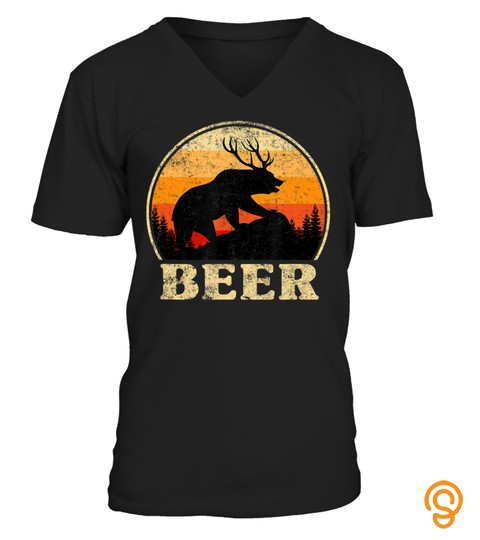 Bear Deer Funny Beer Retro Vintage T Shirt