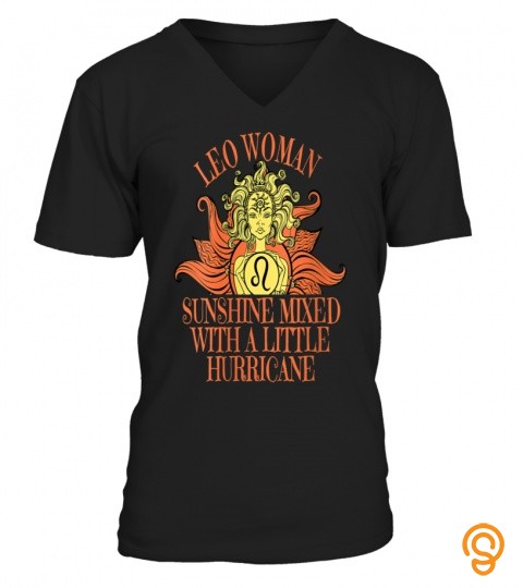Womens Leo Woman Zodiac Sign July August Birthday Sunflower Gift V Neck T Shirt