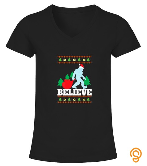 Believe In Bigfoot Ugly Christmas Sweater Tshirt   Hoodie   Mug (Full Size And Color)