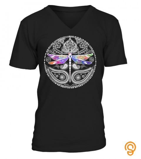 Spiritual hippie dragonfly insect mystical mandala colorful t shirt