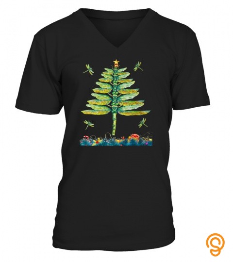 Colorful Dragonfly Merry Christmas insect Lover Xmas Tree T Shirt