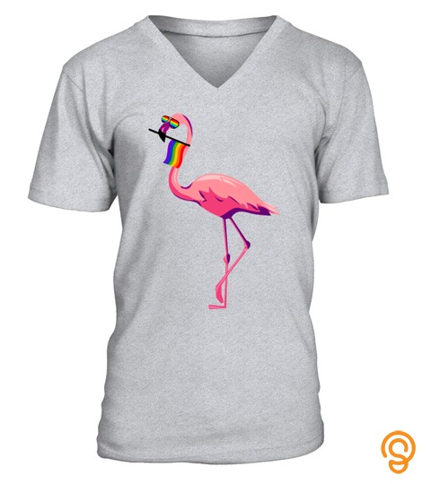 Lgbt Flamingo Holding Rainbow Flag T Shirt