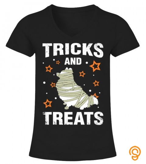 Treats & Tricks Pomeranian Halloween Costume Mummy T Shirt