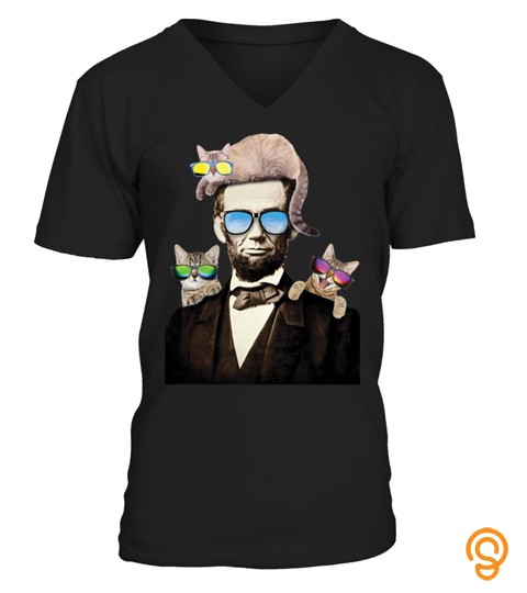 Abraham Lincoln With Cats Humorous Tshirt   Hoodie   Mug (Full Size And Free Shipping)