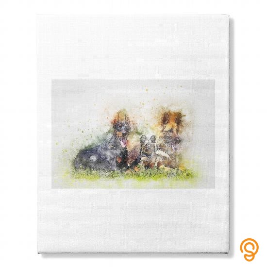 Standard-fit watercolor dogs canvas T Shirts Sayings Women