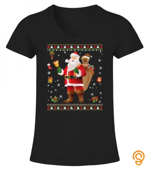 Santa Yorkshire Terrier Dog Present Merry Christmas Sweater T Shirt