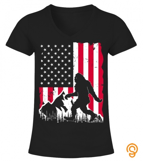 Bigfoot 4Th Of July American Flag  Sasquatch Lover T Shirt