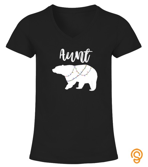 Aunt Bear Polar Bear String Of Lights Christmas Pajama Tshirt   Hoodie   Mug (Full Size And Color)
