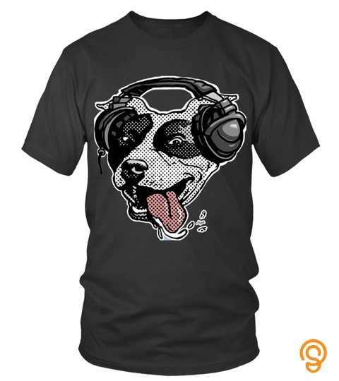 Cute Pit Bull Dog With Music Headphones