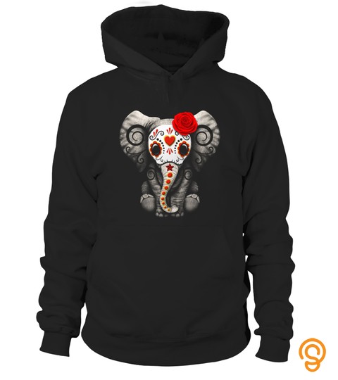 Red Day Of The Dead Sugar Skull Baby Elephant