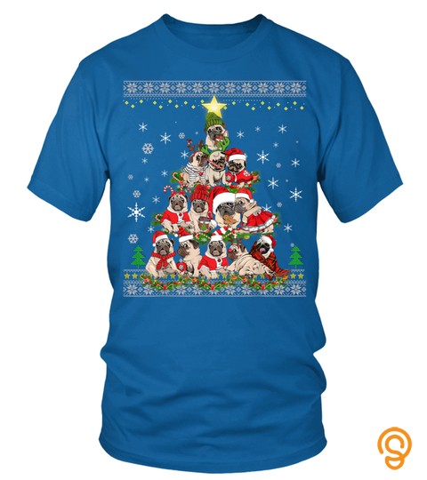 Cute Pug Dog Lovers Ugly Christmas Tree Gift Men Women T Shirt