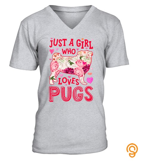 Just A Girl Who Loves Pugs Dog Silhouette Flower Floral