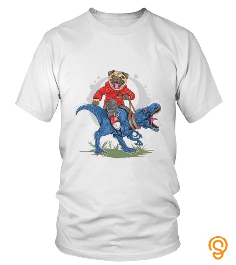 Pug Dog Puppy Cute Riding T Rex Dinosaur