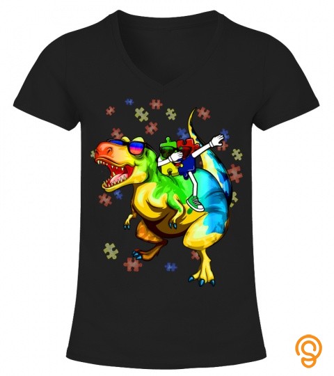 Autism Awareness Boys Graphic Dinosaur Plus Dabbing T Shirt