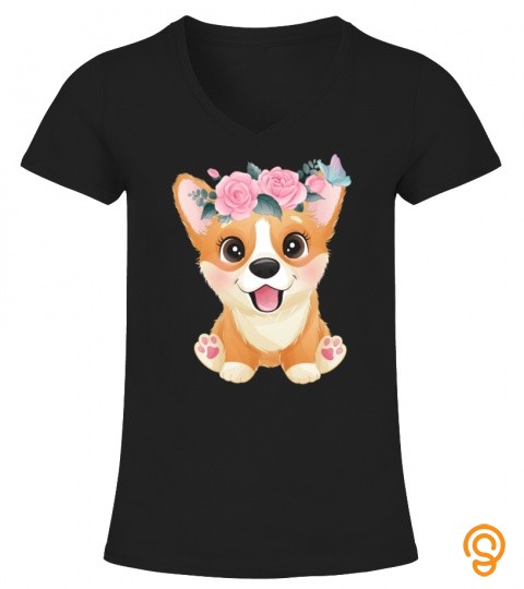 Cute Corgi Dog Flowers and Butterfly   Corgis Gifts Custome Long Sleeve T Shirt