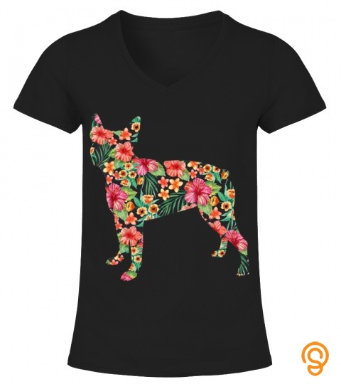 boston terrier flower funny dog silhouette floral gift women 