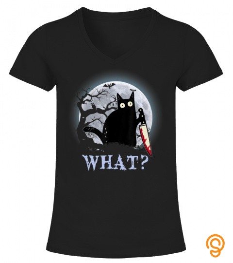 Cat What Murderous Black Cat With Knife Halloween Costume T Shirt
