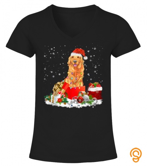 Golden Retriever Dog Christmas Santa Hat Tree Dog Light Box T Shirt
