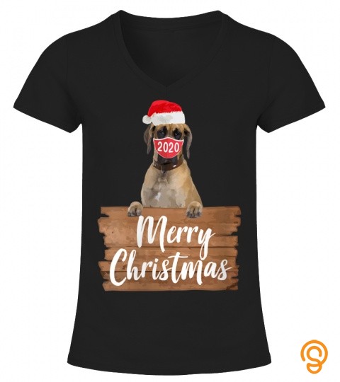Womens Christmas Dog Gift Great Dane 2020 Mask Santa Hat V Neck T Shirt