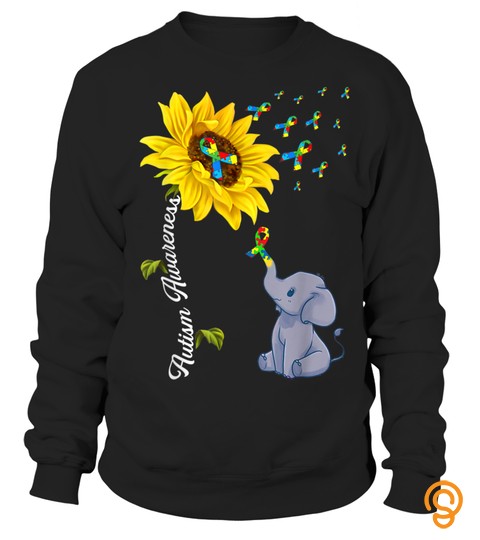 Autism Awareness Cute Sunflower Elephant Kids Women Gifts T Shirt