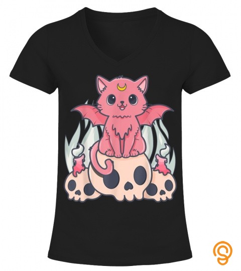 Kawaii Pastel Goth Cute Creepy Demon Cat and Skull Anime Art T Shirt