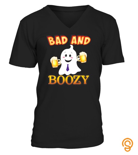 Bad And Boozy Halloween Ghost Witch Drink Beer Pumpkin Boy T Shirt