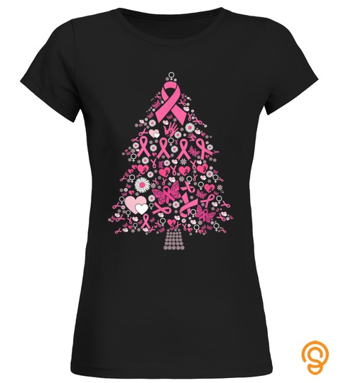 Pink Ribbon Christmas Tree Breast Cancer Awareness Gifts T Shirt