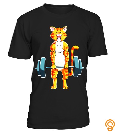 Cat Deadlift Powerlifting T Shirt Gym Lifting Weights Tee