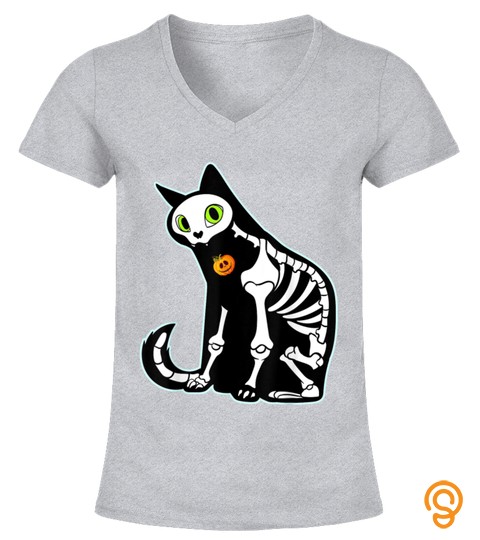 Halloween 2020 Skeleton And Bones Meow Feline Pumpkin Cat T Shirt