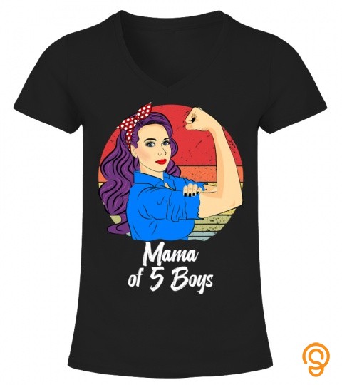 Vintage Mama Of 5 Boys Mother’S Day Sunset Retro Mom5 T Shirt