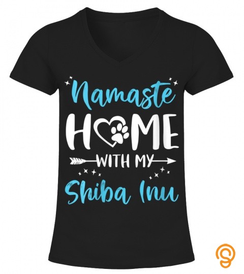 Womens Funny Yoga Mom Shiba Inu Namaste Home With My Shiba Inu V Neck T Shirt