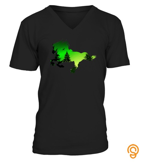 BEAUTIFUL GALLOPING HORSE AURORA FOREST SILHOUETTE TSHIRT   HOODIE   MUG (FULL SIZE AND COLOR)