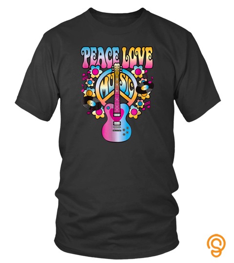Peace Love Music Retro Cool Guitar T Shirt For Everyone