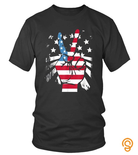 Fourth 4Th Of July Shirt American Flag Peace Sign Hand
