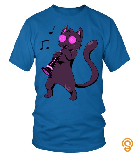 Clarinet Cool Cat Hippy Hipster Kitty Playing Music Pullover Hoodie